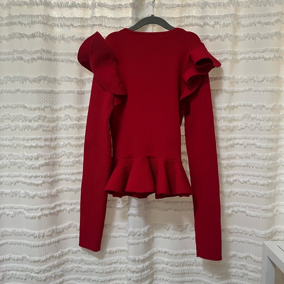 Express Vibrant Red Ruffle Blouse - Picture 3 of 3